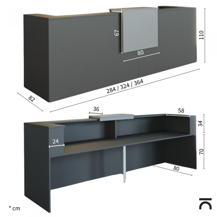 Dimensions de la banque d’accueil Sotto