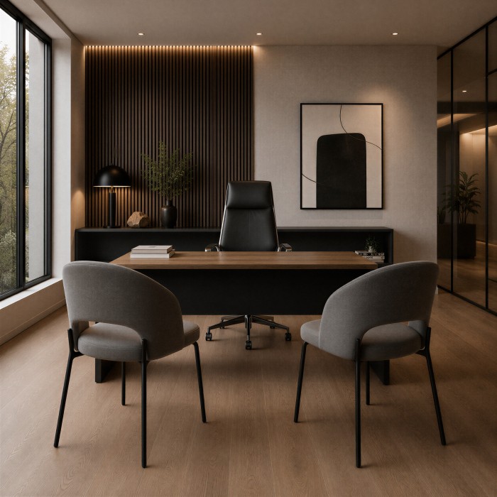 Bureau moderne avec bureau de direction Alfa châtaigne et noir