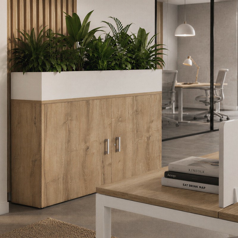 Armoire Chronos fermée châtaigne avec jardinière blanche