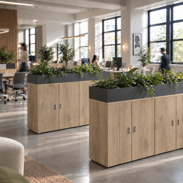 Armoire Chronos fermée châtaigne avec jardinière graphite