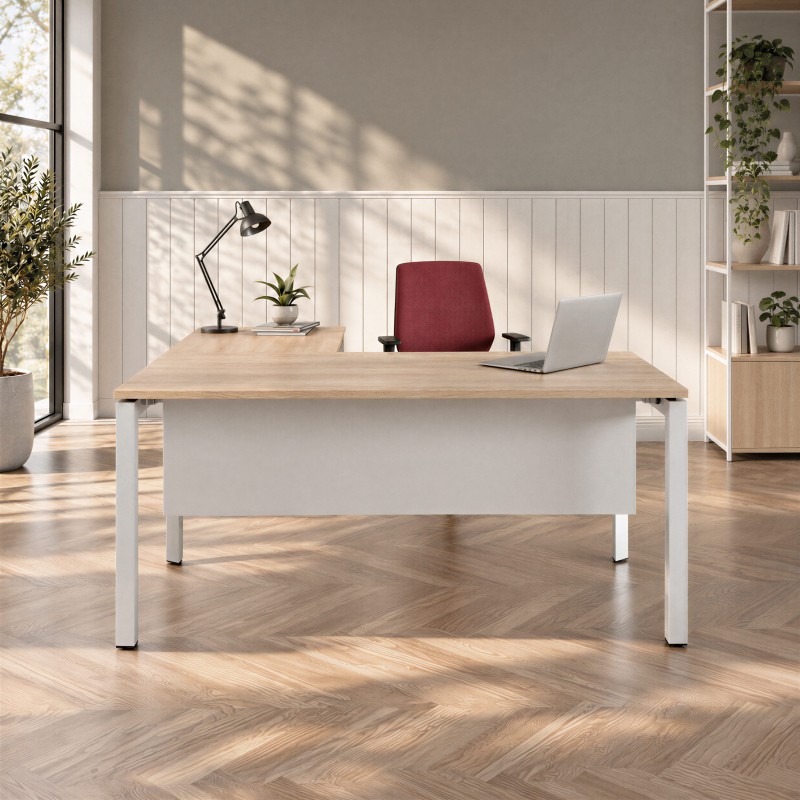 Bureau Estela Angle en chêne et blanc