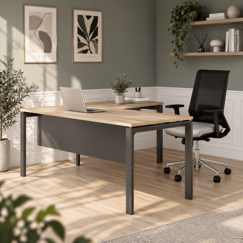 Bureau de direction avec bureau Estela Angle en chêne et graphite