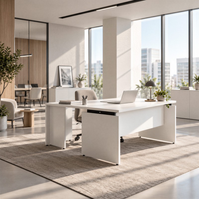 Bureau de direction avec bureau Atria Angle blanc