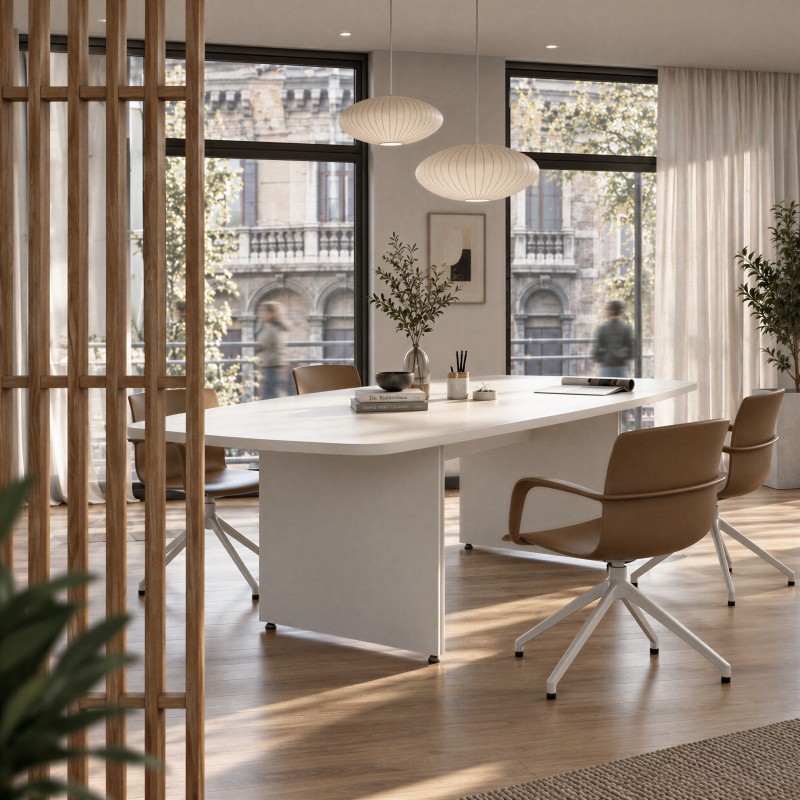 Bureau avec table de réunion Atria blanche