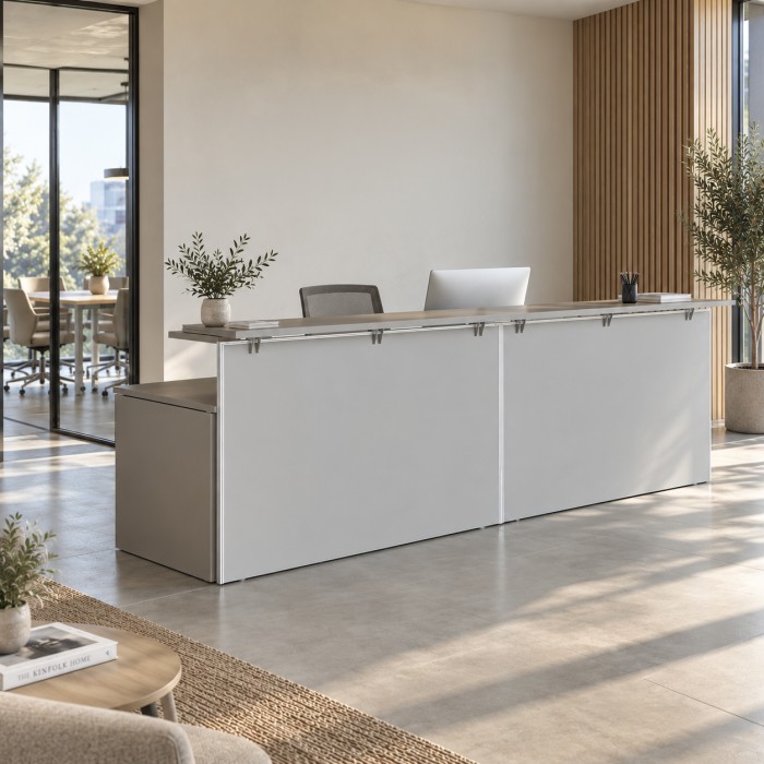 Espace d’accueil de bureau avec banque d’accueil Bello argentée