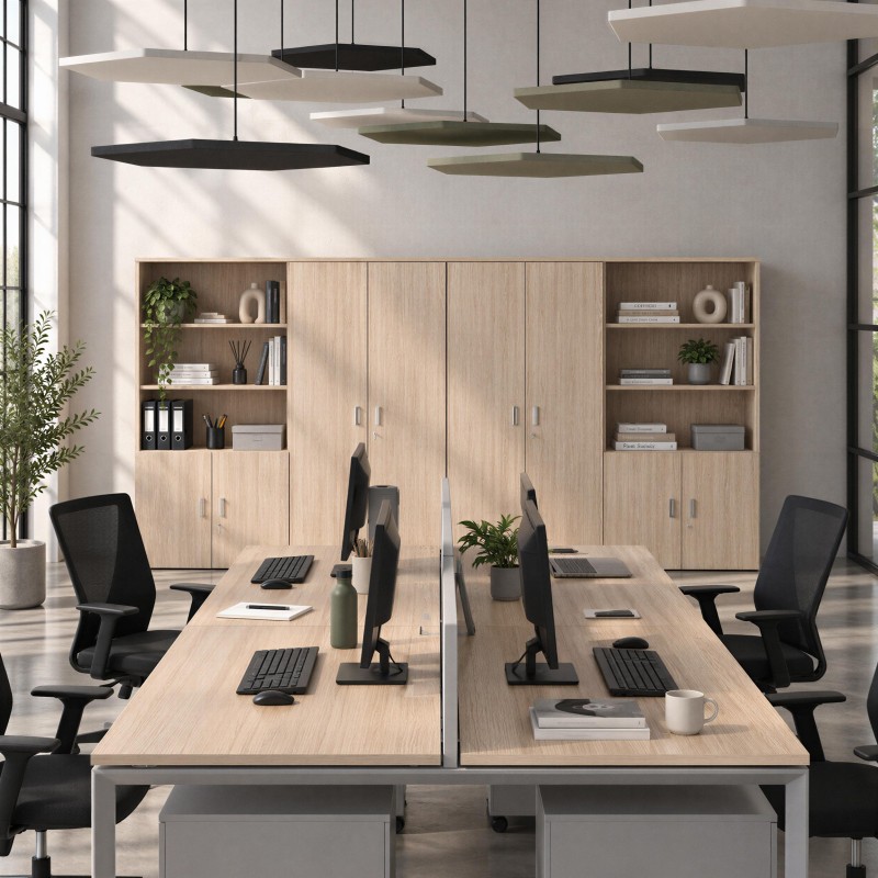 Bureau moderne avec armoire Chronos mixte en chêne