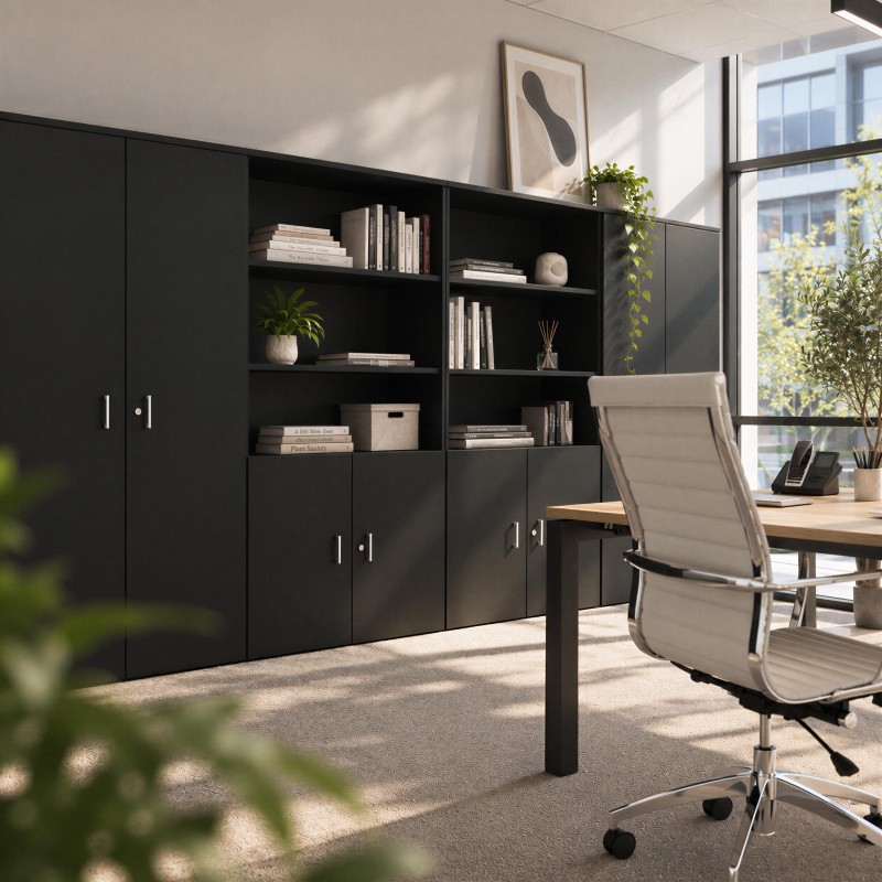 Bureau avec armoire Chronos mixte noire