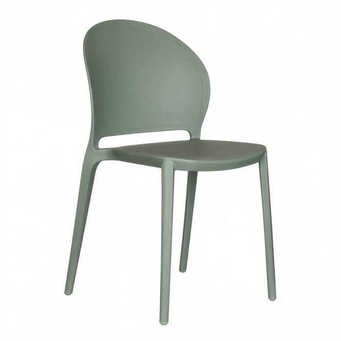 Chaise empilable Vera verte, vue trois quarts