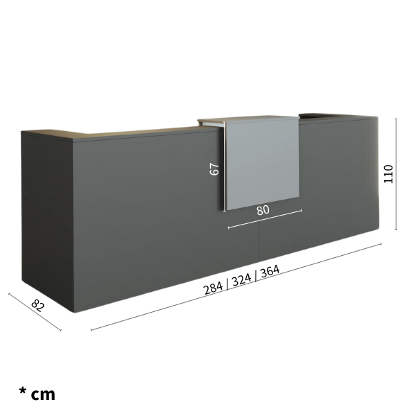 Dimensions de la banque d'accueil Sotto – vue de face