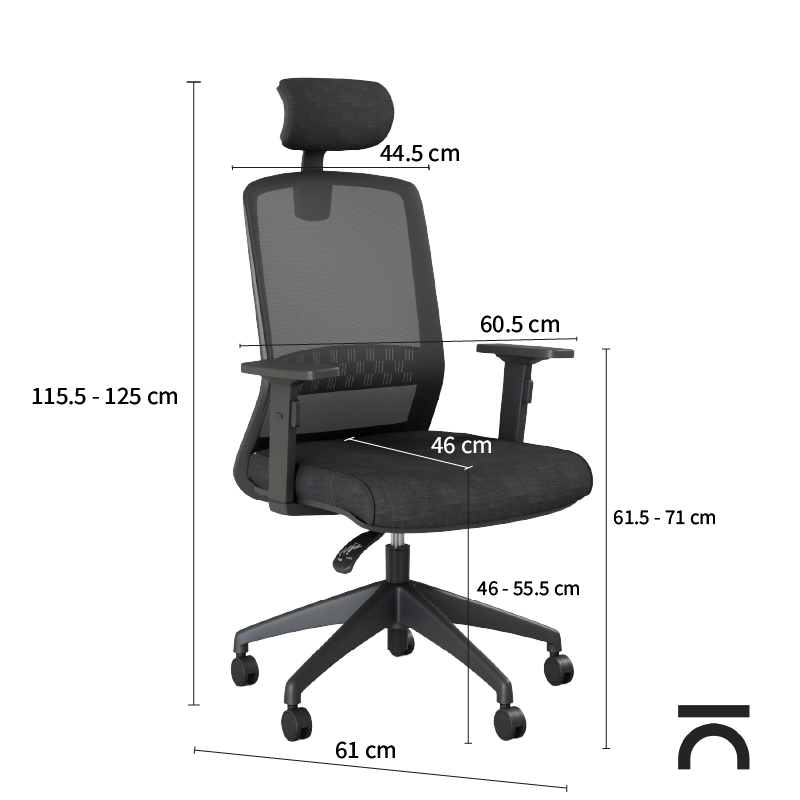 Dimensions chaise ergonomique Gala Black